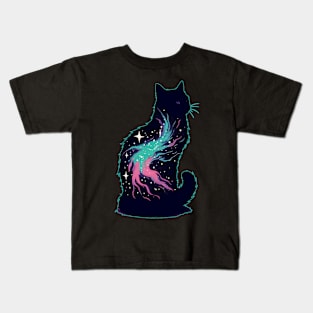 Pastel Goth Galaxy Cosmic Cat in Stars Kids T-Shirt